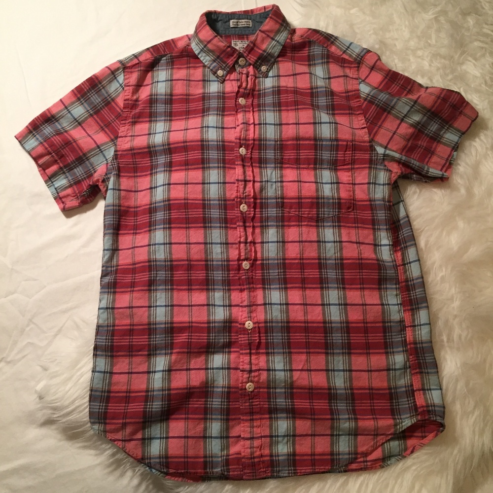 J. Crew Men's Madras Button Up Short Sleeve Shirt
